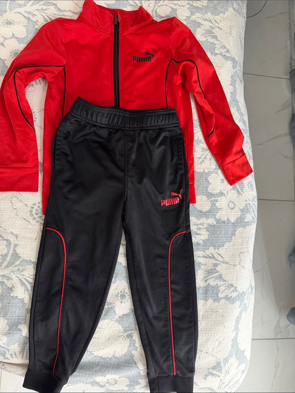 Puma Red and Black Kids Sweatpants & Zip Jacket Set